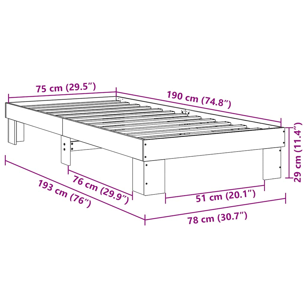 Struttura Letto Senza Materasso 75x190 cm in Legno di Rovere