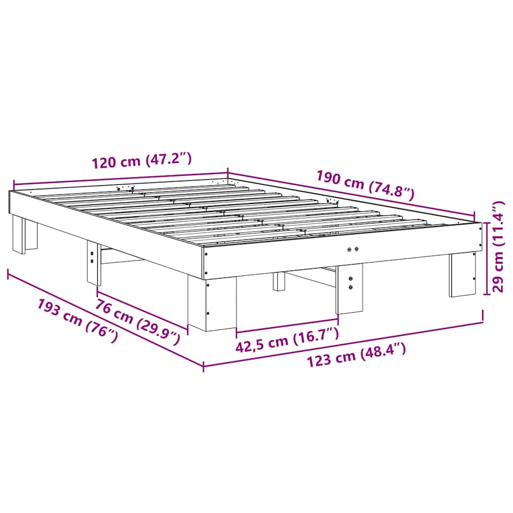 Struttura Letto Senza Materasso 120x190 cm in Legno di Rovere