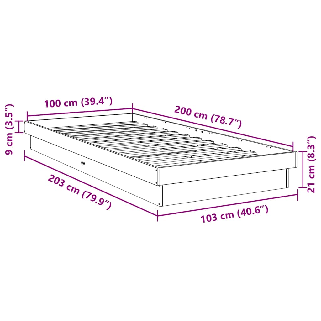 Struttura Letto Senza Materasso 100x200 cm in Legno di Rovere