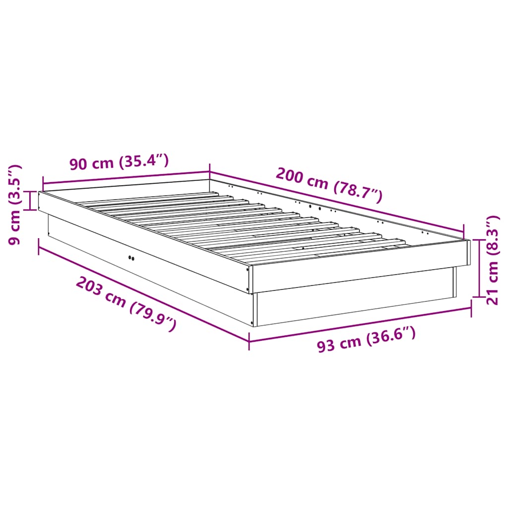 Struttura Letto Senza Materasso 90x200 cm in Legno Massello