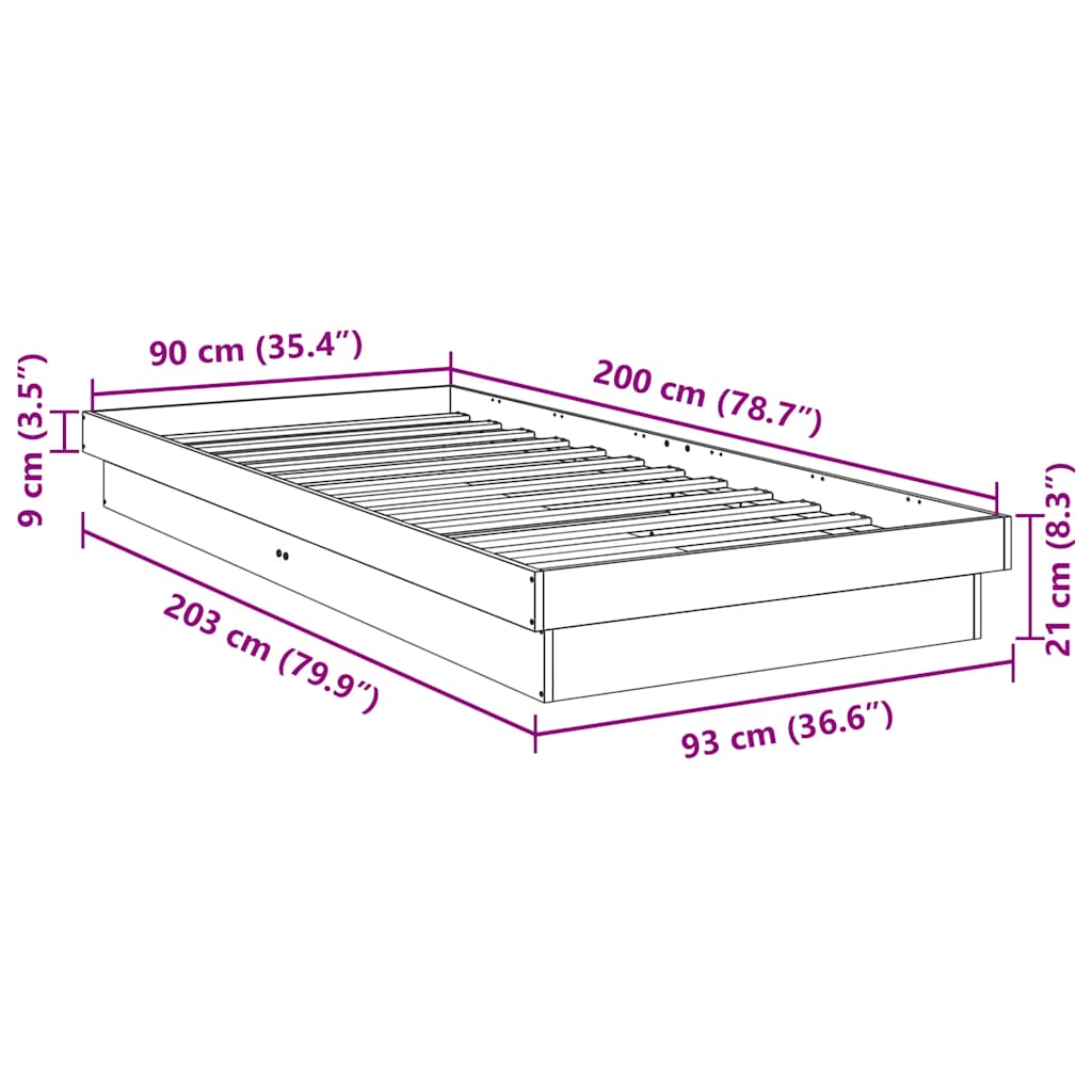 Struttura Letto Senza Materasso 90x190 cm in Legno di Rovere