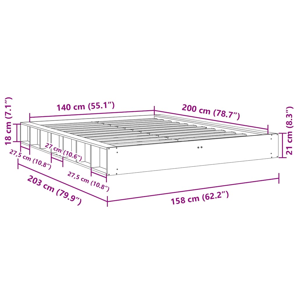 Struttura Letto Senza Materasso 140x200 cm in Legno di Rovere