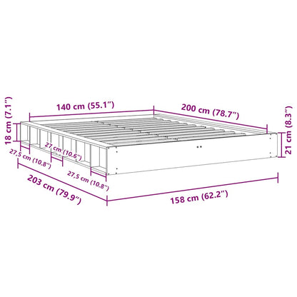 Struttura Letto Senza Materasso 140x200 cm in Legno di Rovere