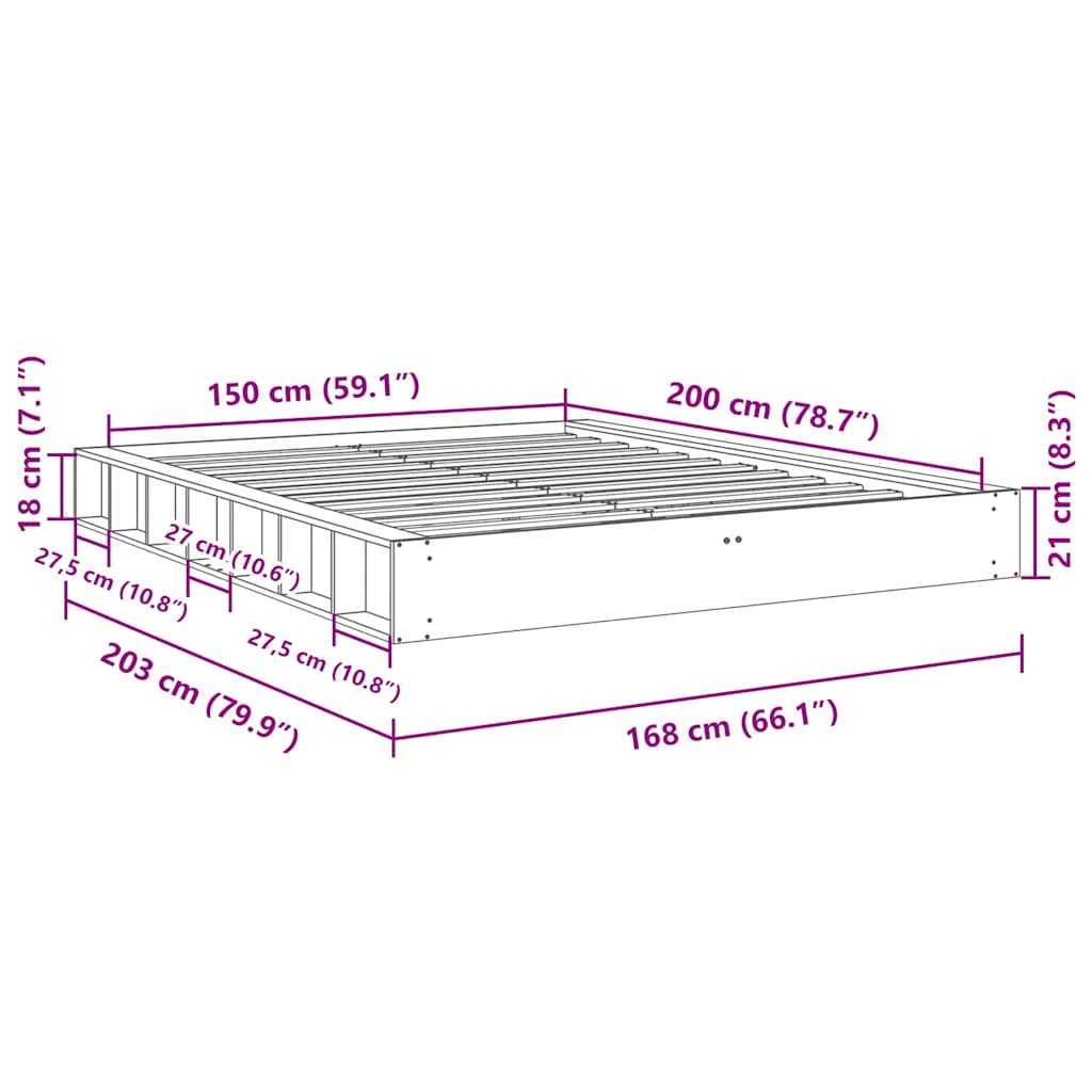 Struttura Letto Senza Materasso 150x200 cm in Legno di Rovere