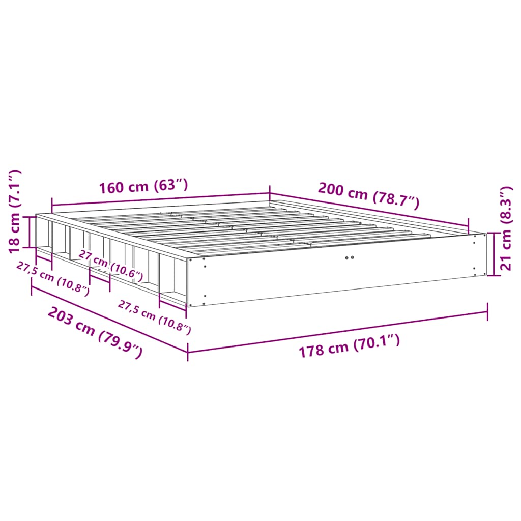 Struttura Letto Senza Materasso 160x200 cm in Legno di Rovere