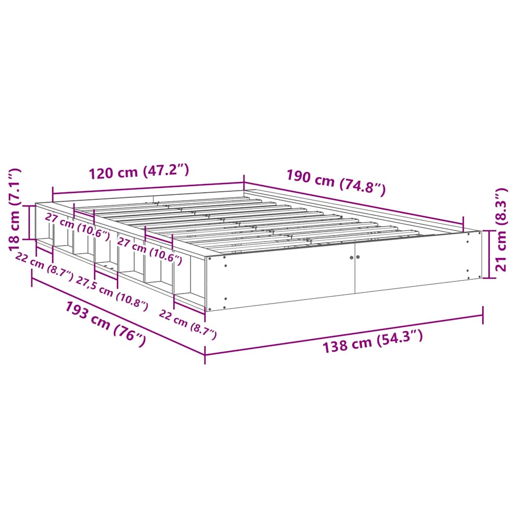 Struttura Letto Senza Materasso 120x190 cm in Legno di Rovere