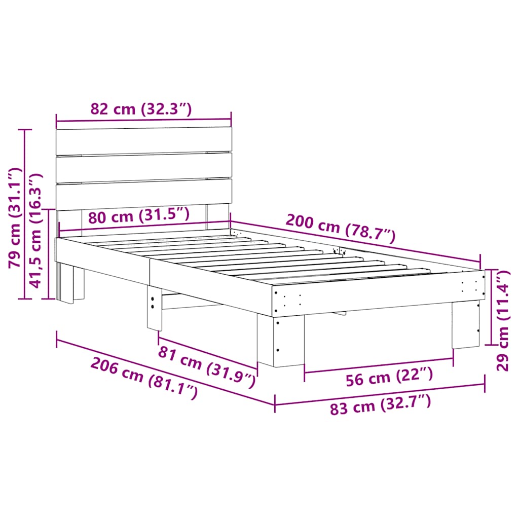 Struttura Letto con Testiera senza Materasso 80x200 cm