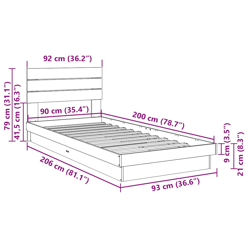 Struttura Letto con Testiera senza Materasso 90x200 cm