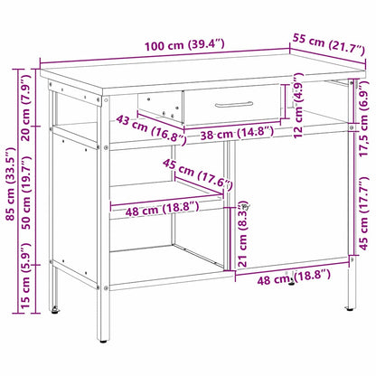 Banco da lavoro con cassetto Nero e Grigio 100 x 55 x 85 cm