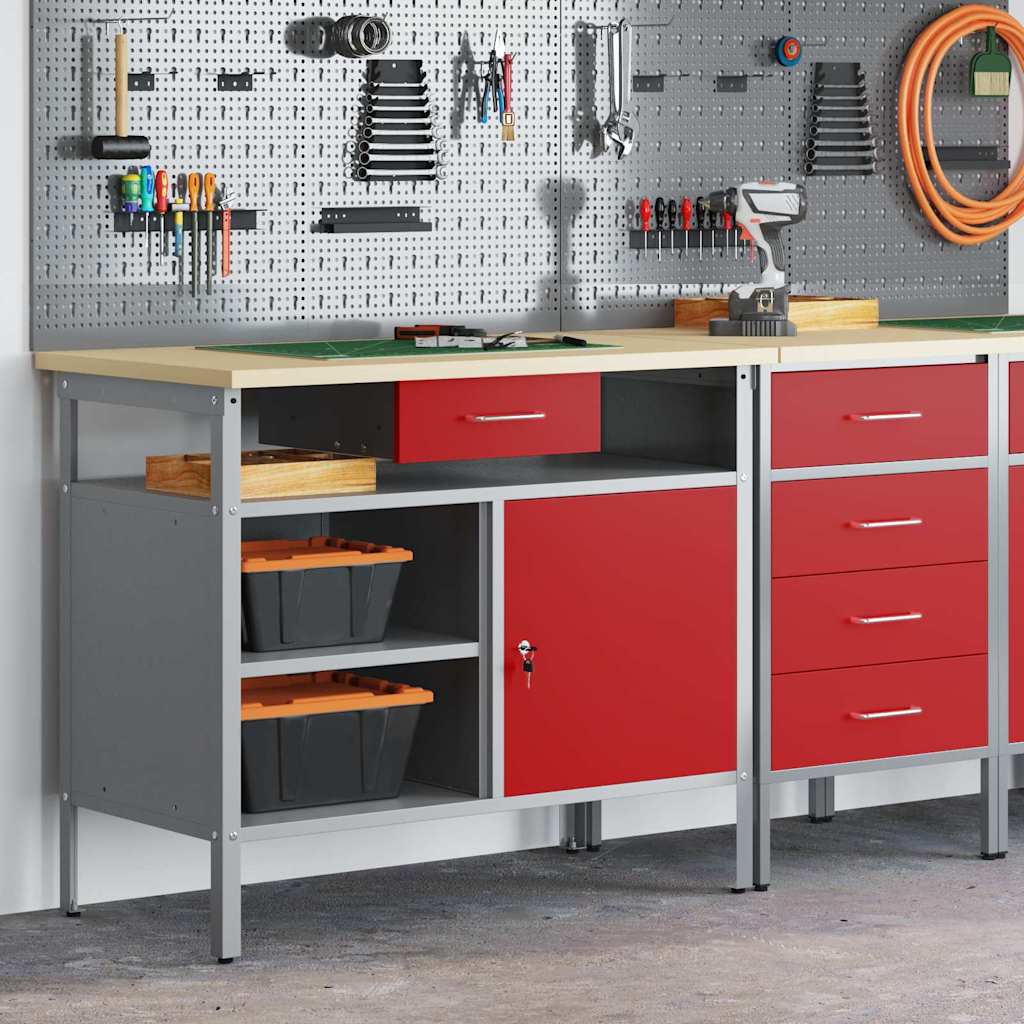 Banco da lavoro con cassetto Rosso e Grigio 100 x 55 x 85 cm