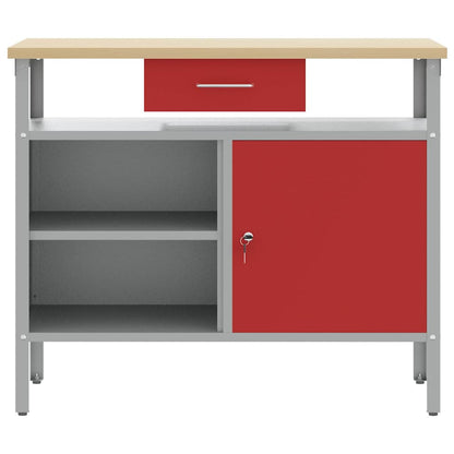 Banco da lavoro con cassetto Rosso e Grigio 100 x 55 x 85 cm - homemem39