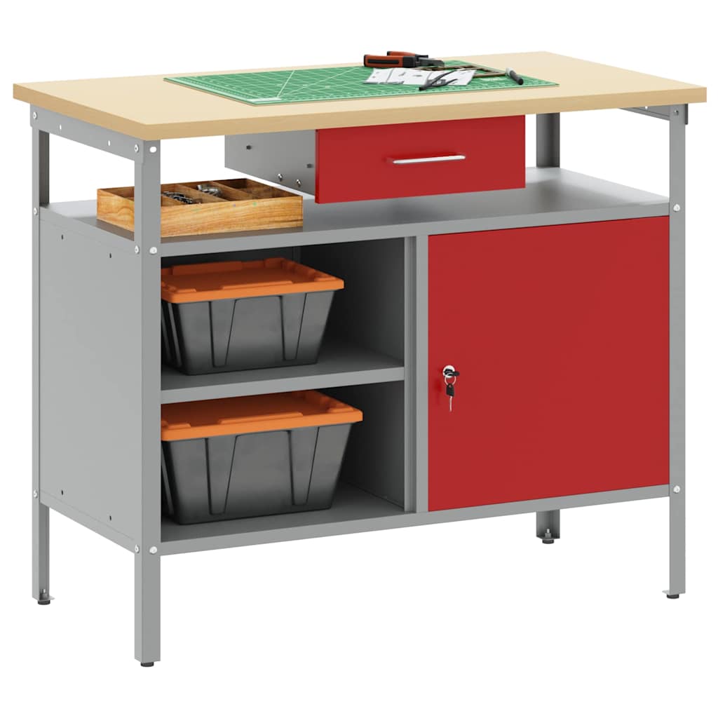 Banco da lavoro con cassetto Rosso e Grigio 100 x 55 x 85 cm