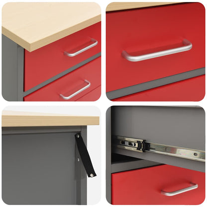 Banco da lavoro con cassetto Rosso e Grigio 50 x 55 x 85 cm