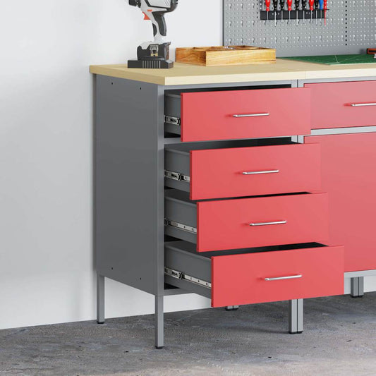 Banco da lavoro con cassetto Rosso e Grigio 50 x 55 x 85 cm - homemem39