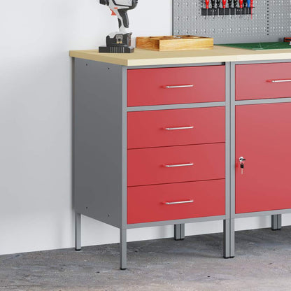 Banco da lavoro con cassetto Rosso e Grigio 50 x 55 x 85 cm