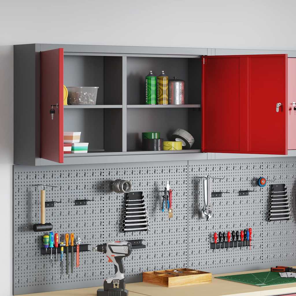 Mobile per attrezzi con blocco Rosso e Grigio 100 x 20 x 55 cm | homemem39