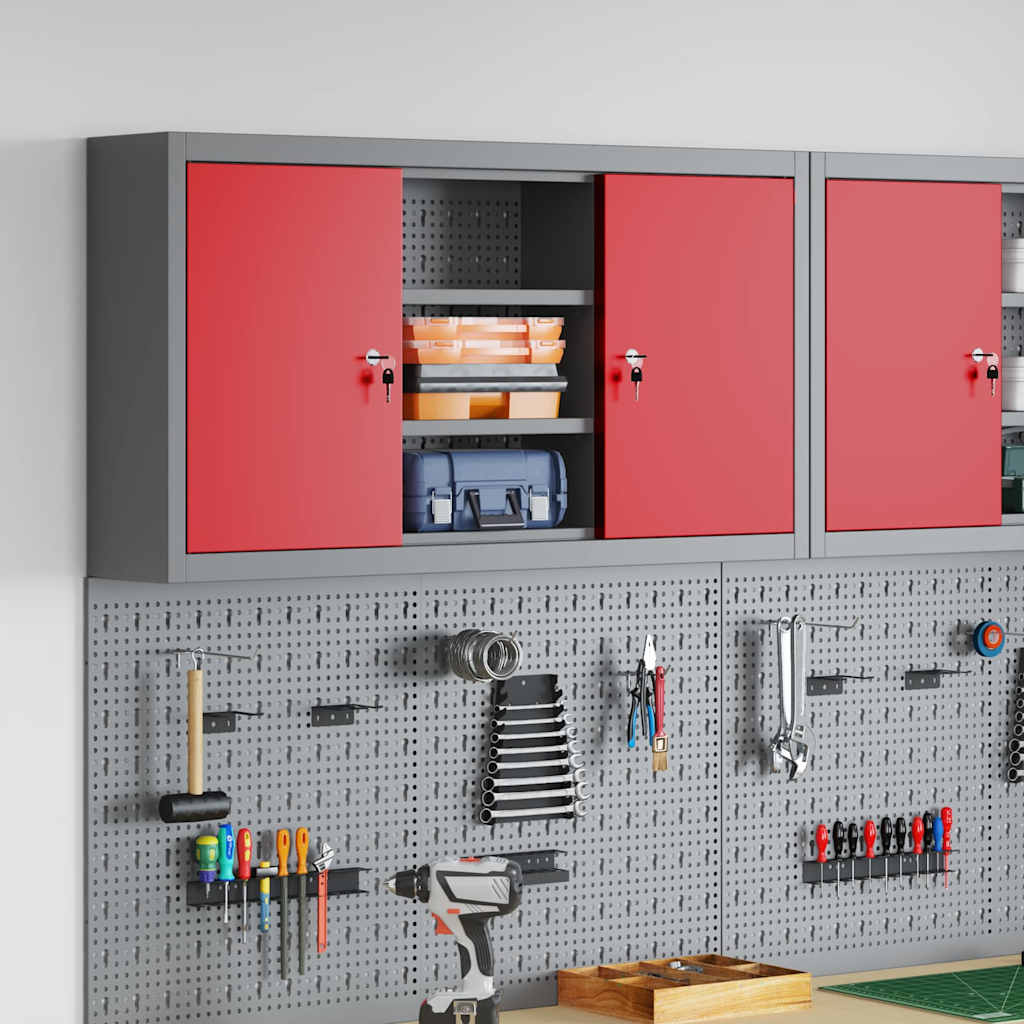 Mobile per attrezzi con blocco Rosso e Grigio 100 x 20 x 55 cm