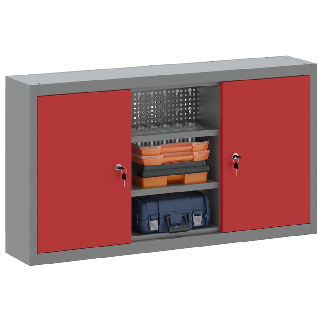 Mobile per attrezzi con blocco Rosso e Grigio 100 x 20 x 55 cm | homemem39