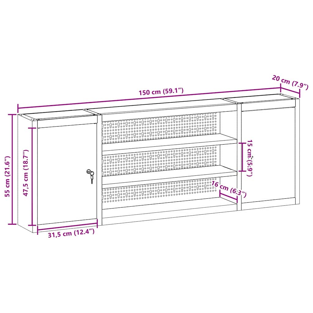 Mobile per attrezzi con blocco Nero e Grigio 150 x 20 x 55 cm | homemem39