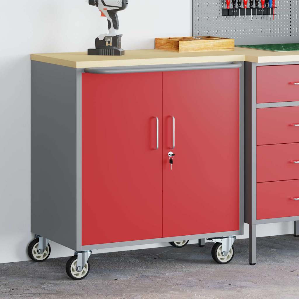 Banco da lavoro con lo scaffale Rosso e Grigio 75 x 45 x 85 cm | homemem39