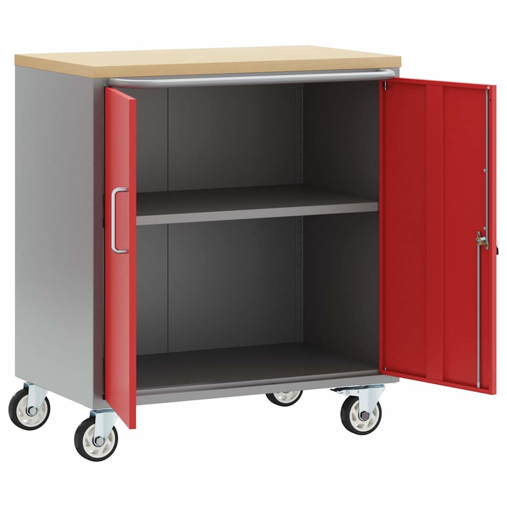 Banco da lavoro con lo scaffale Rosso e Grigio 75 x 45 x 85 cm | homemem39