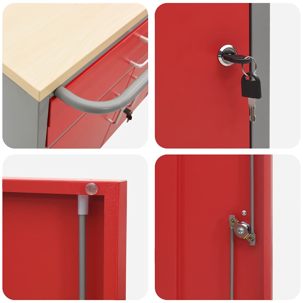 Banco da lavoro con cassetto Rosso e Grigio 75 x 45 x 85 cm | homemem39