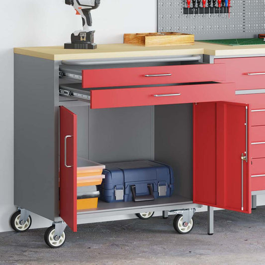 Banco da lavoro con cassetto Rosso e Grigio 75 x 45 x 85 cm | homemem39