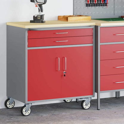 Banco da lavoro con cassetto Rosso e Grigio 75 x 45 x 85 cm | homemem39
