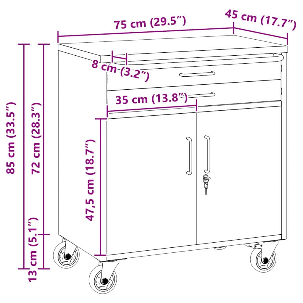 Banco da lavoro con cassetto Rosso e Grigio 75 x 45 x 85 cm | homemem39