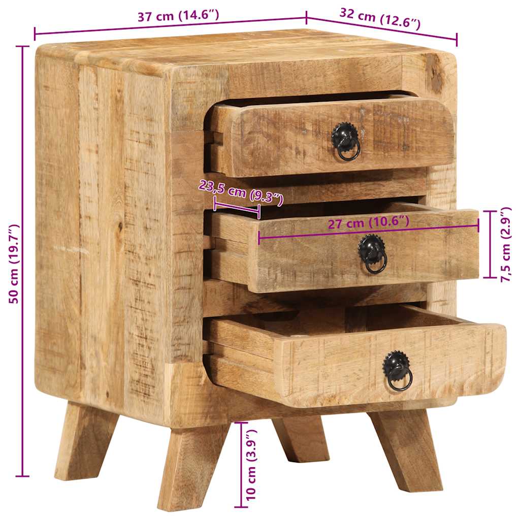 Comodini 2pz 37x32x50 cm in Legno Massello di Mango Grezzo | homemem39
