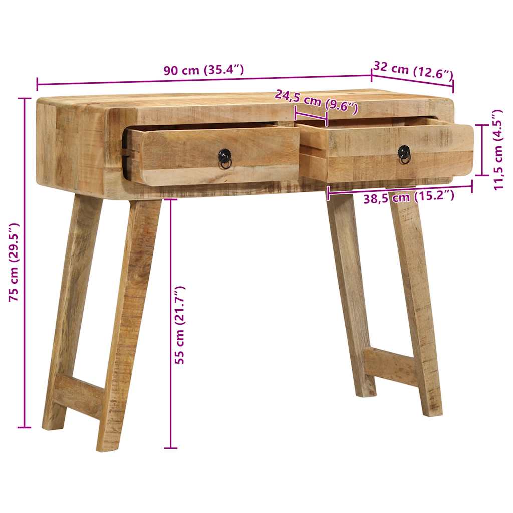 Tavolo Consolle 90x32x75 cm in Legno Massello di Mango Grezzo | homemem39