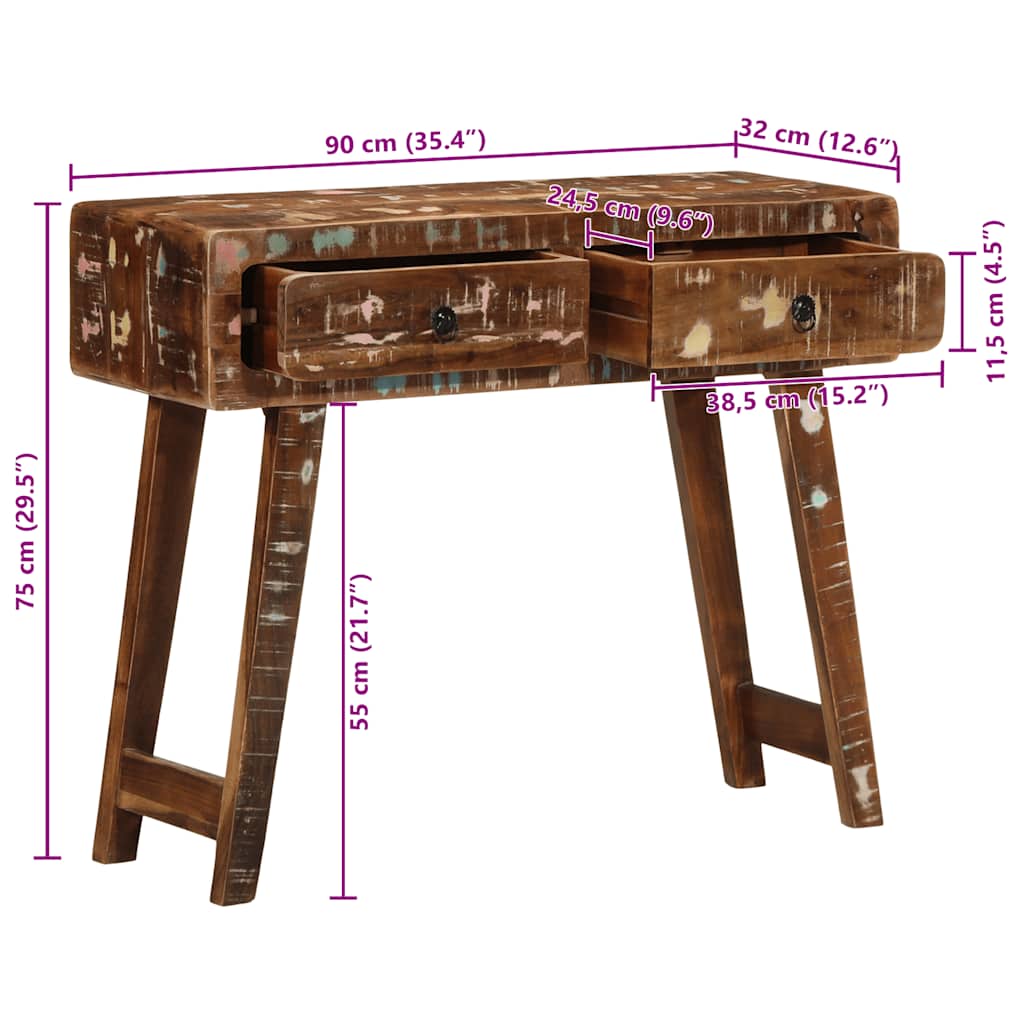 Tavolo Consolle 90x32x75 cm in Legno Massello di Recupero | homemem39