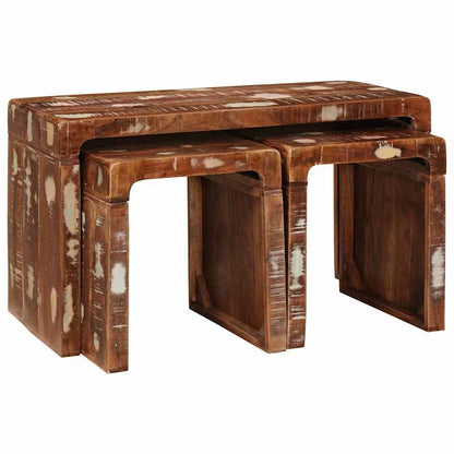 Tavolo Nesting 3 pcs Marrone Legno Recuperato Massello