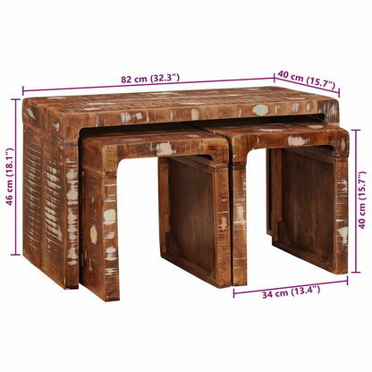 Tavolo Nesting 3 pcs Marrone Legno Recuperato Massello