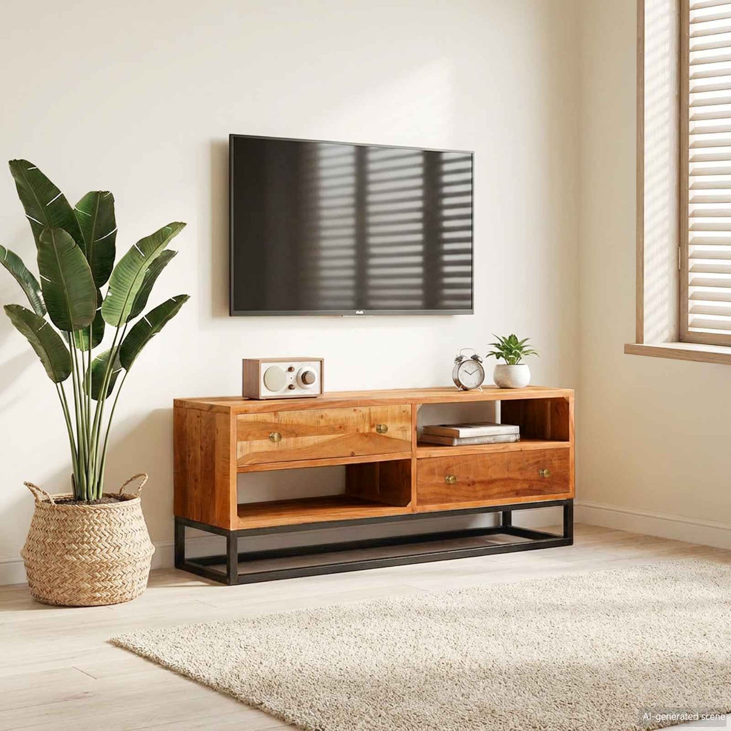 Credenza Beta Naturale 70 x 30 x 75 cm Legno di Acacia Massello