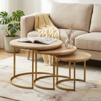 Tavoli da Caffè Nido 3 pcs Legno massello di mango e acciaio | homemem39