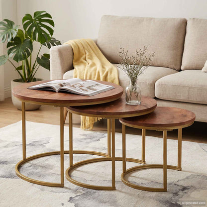 Tavoli da Caffè Nido 3 pcs Legno massello di mango e acciaio | homemem39
