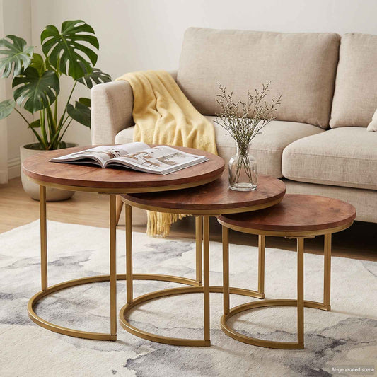 Tavoli da Caffè Nido 3 pcs Legno massello di mango e acciaio | homemem39
