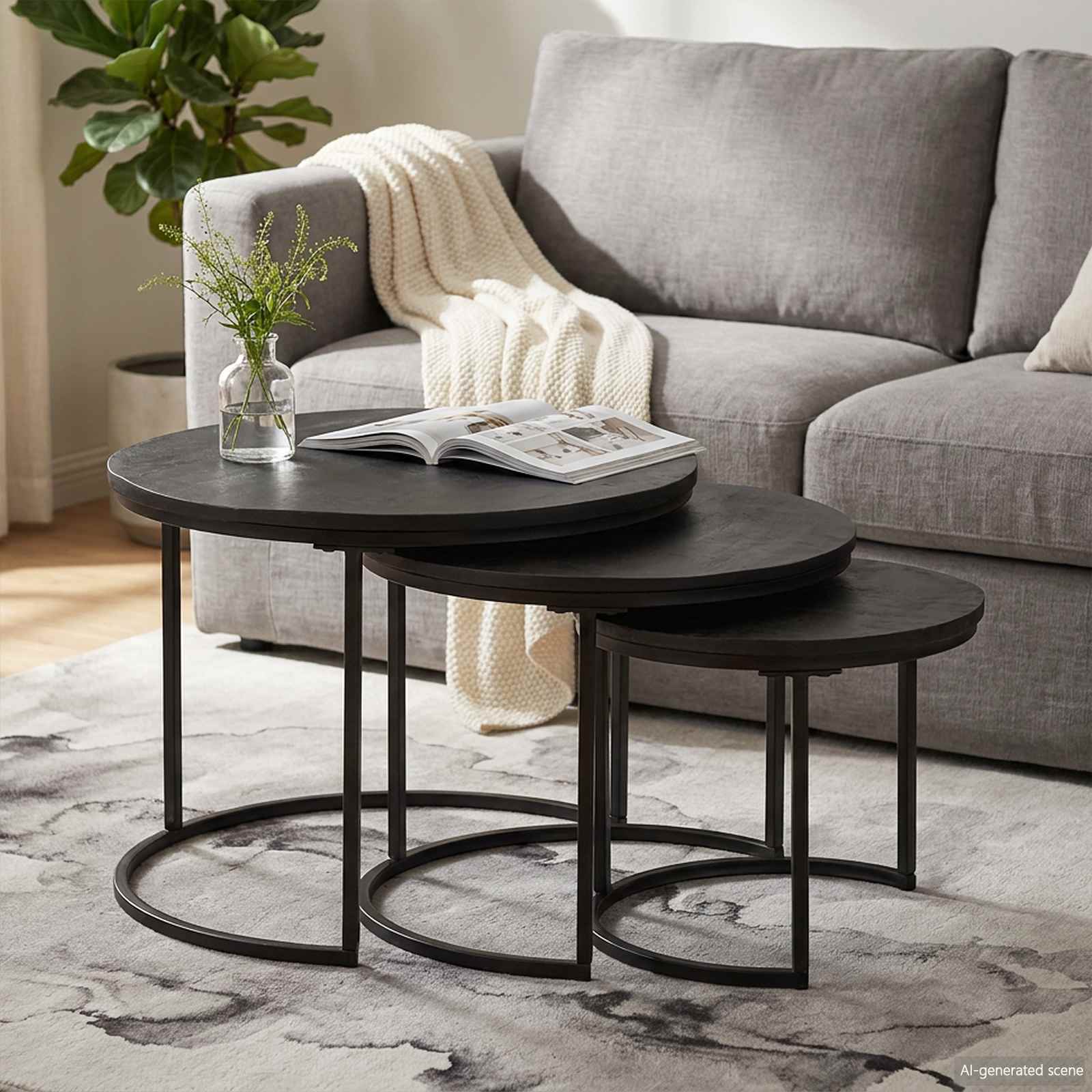 Tavoli da Caffè Nido 3 pcs Legno massello di mango e acciaio | homemem39