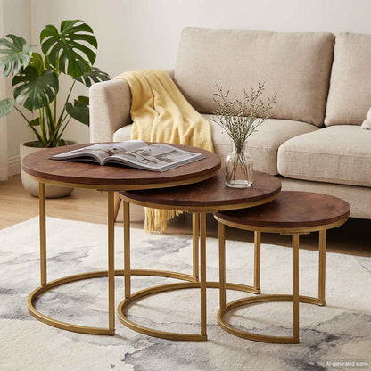 Tavoli da Caffè Nido 3 pcs Legno massello di mango e acciaio | homemem39