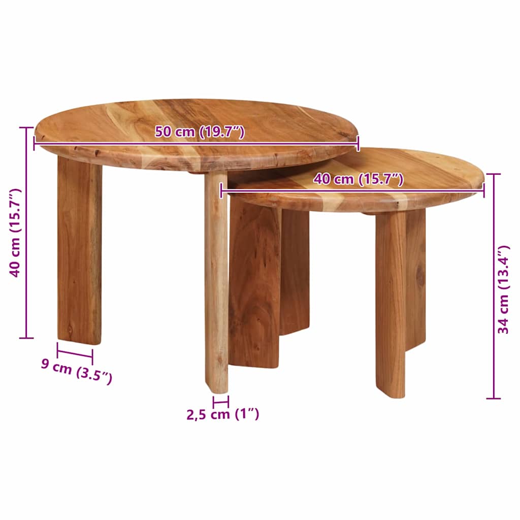 Tavoli da Caffè Nido 2 pcs Marrone Legno di Acacia Massello | homemem39
