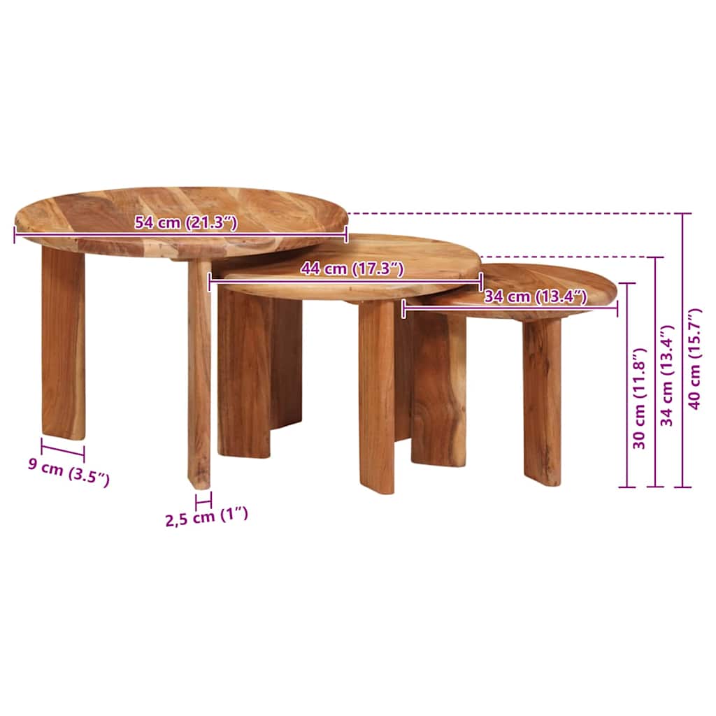 Tavoli da Caffè Nido 3 pcs Marrone Legno di Acacia Massello | homemem39