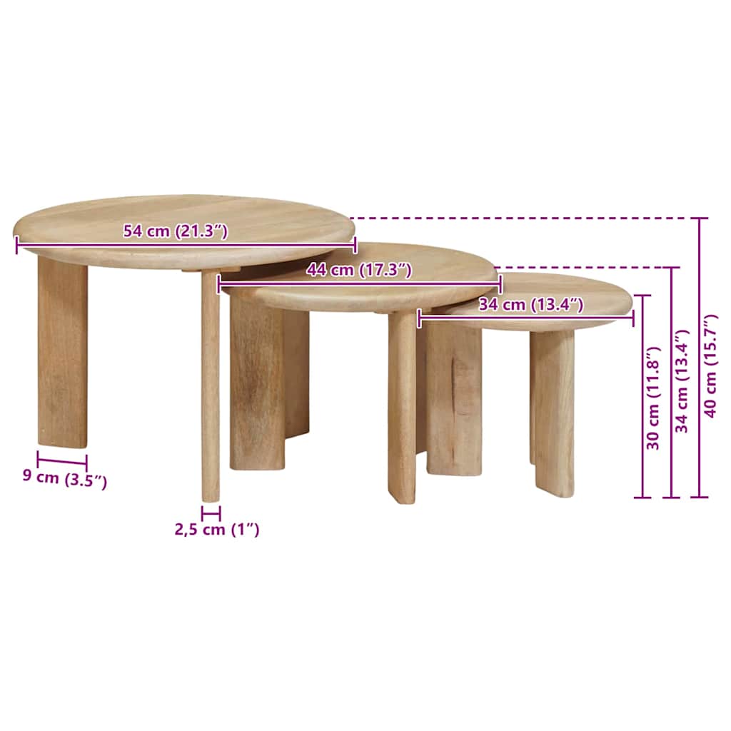 Tavoli da Caffè Nido 3 pcs Nero Legno di mango massello | homemem39