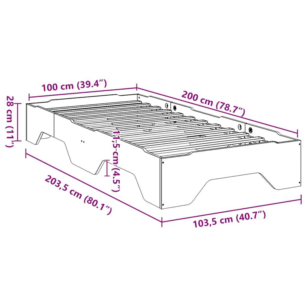 Giroletto senza Materasso Impilabile 100x200 cm Legno Massello