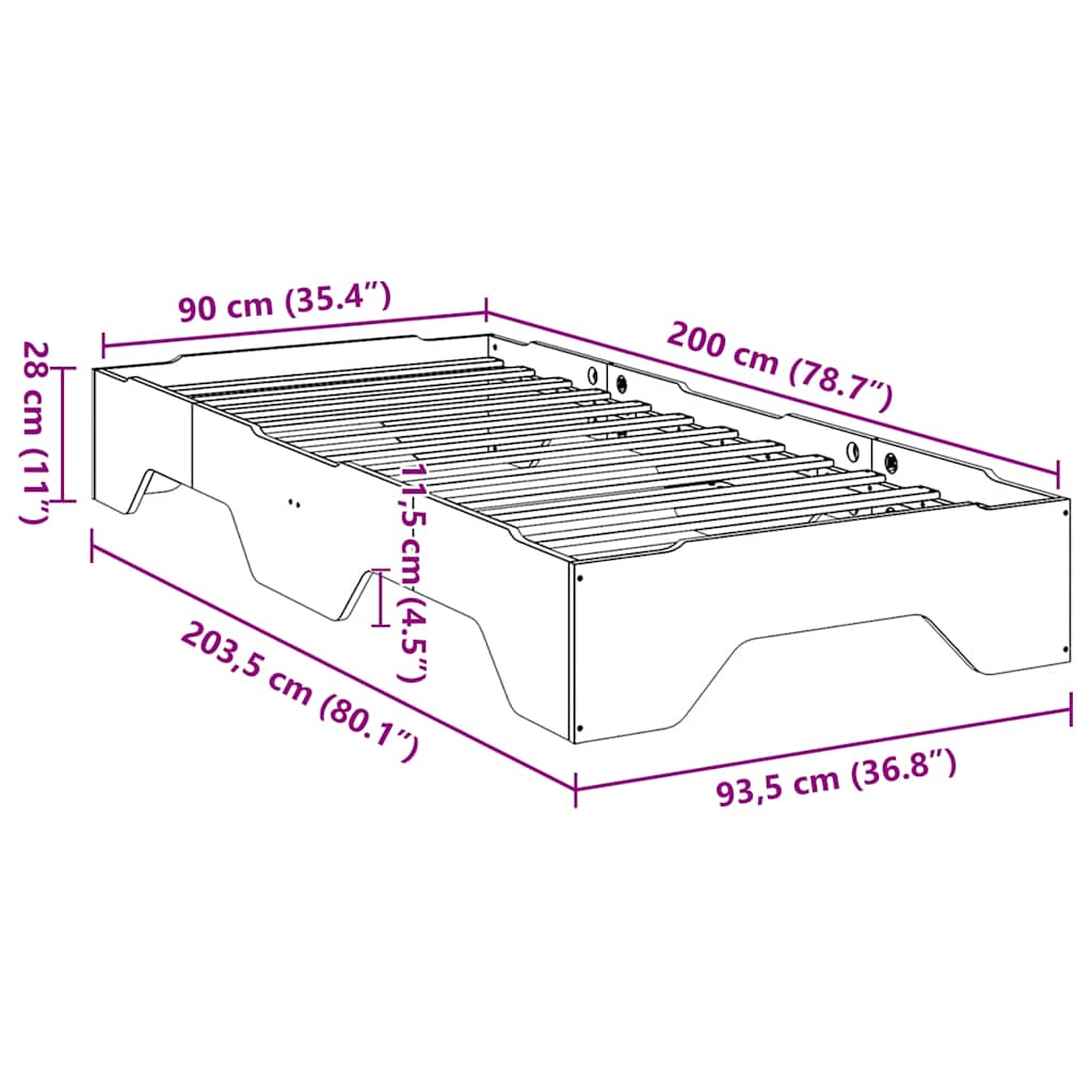 Giroletto senza Materasso Impilabile 90x200 cm Legno Massello