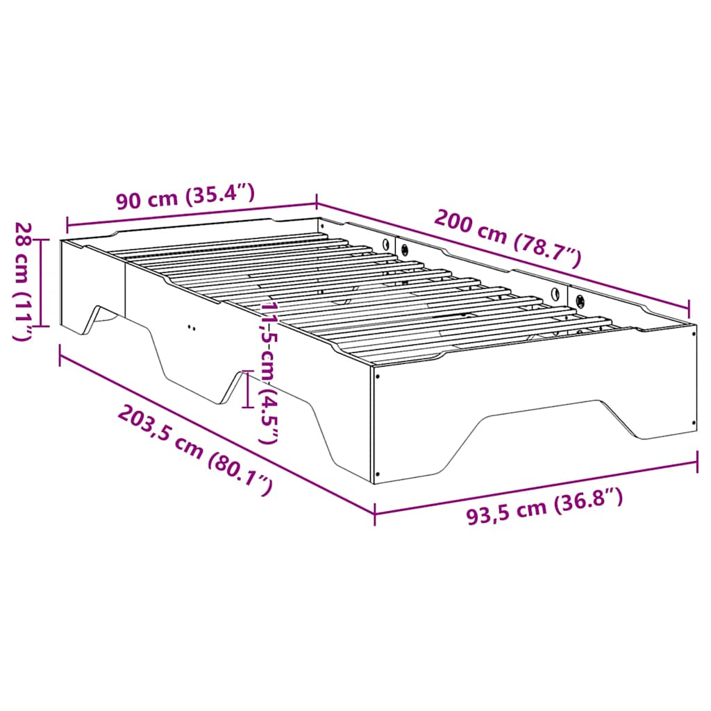 Giroletto senza Materasso Impilabile Bianco 90x200 cm Legno