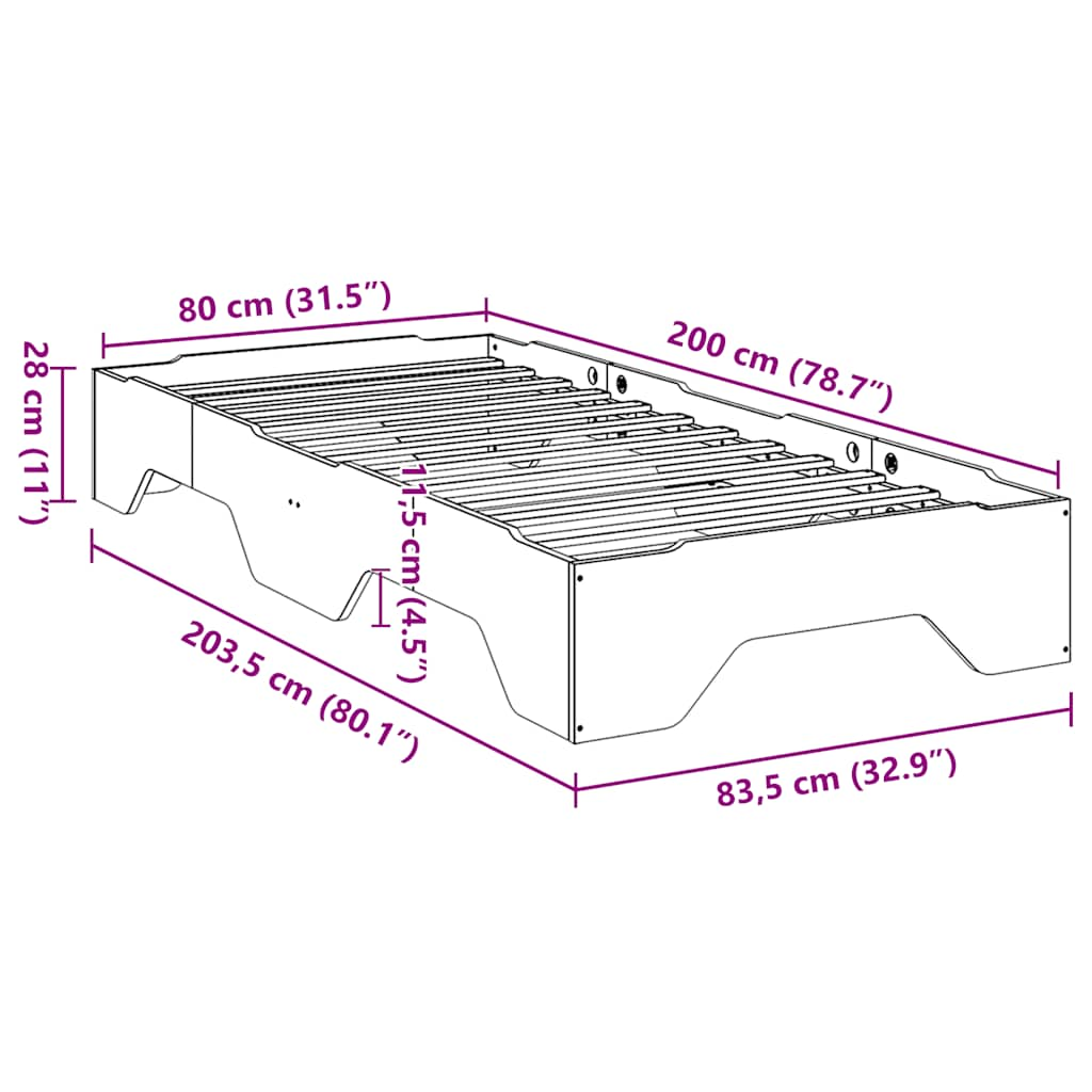 Giroletto senza Materasso Impilabile Bianco 80x200 cm Legno