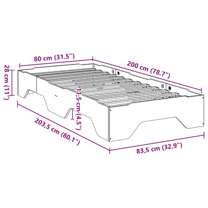 Giroletto senza Materasso Impilabile Bianco 80x200 cm Legno