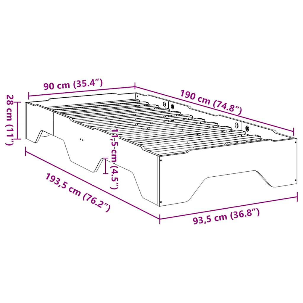 Giroletto senza Materasso Impilabile 90x190 cm Legno Massello