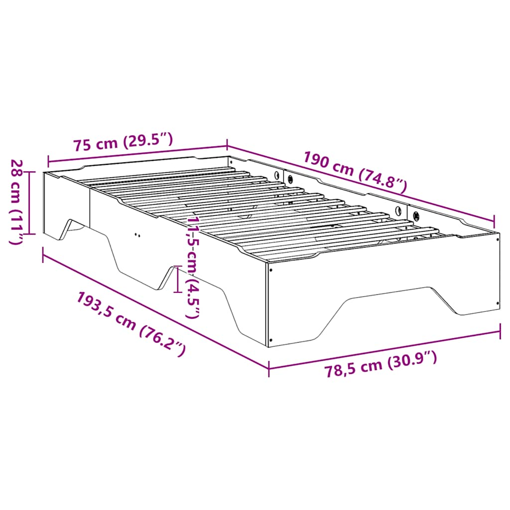 Giroletto senza Materasso impilabile Marrone Cera 75x190 cm